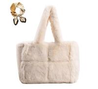 Generico Women's Large Capacity Plush Tote Bag, Soft Autumn Winter Top Handle Shoulder Bags, Fall Versatile Cozy Small Handbag