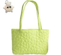 Generico Women's Large Flower Quilted Soft Tote Bag,Lightweight Casual Shoulder Floral Handbag,Cute Trendy Tote Bag for Work Travel Gym (Yellow Green)