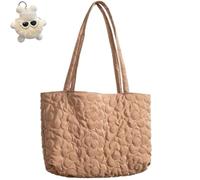 Generico Women's Large Flower Quilted Soft Tote Bag,Lightweight Casual Shoulder Floral Handbag,Cute Trendy Tote Bag for Work Travel Gym (Brown)