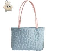 Generico Women's Large Flower Quilted Soft Tote Bag,Lightweight Casual Shoulder Floral Handbag,Cute Trendy Tote Bag for Work Travel Gym (Blue)