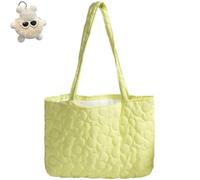 Generico Women's Large Flower Quilted Soft Tote Bag,Lightweight Casual Shoulder Floral Handbag,Cute Trendy Tote Bag for Work Travel Gym (Yellow)