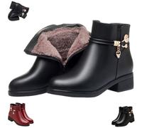 Generico Womens Leather Wool Orthopedic Boots Winter Waterproof Warm Rhinestone Block Heel Side Zipper Flat Ankle Booties (Black,40)