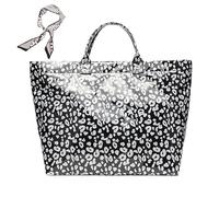 Generico Women's Letters Print Tote Bag,PVC Trendy Tote for Women,Trendy Plastic Tote Bag,Clear Hobo Handbag (P)