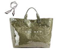 Generico Women's Letters Print Tote Bag,PVC Trendy Tote for Women,Trendy Plastic Tote Bag,Clear Hobo Handbag (C)