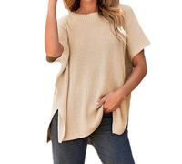Generico Womens Loose-Fit Crewneck Knit Pullover Top, Causal Lightweight Tunic Tops Sweaters (Apricot,M)