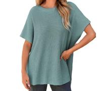 Generico Womens Loose-Fit Crewneck Knit Pullover Top, Causal Lightweight Tunic Tops Sweaters (Blue,M)