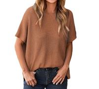 Generico Womens Loose-Fit Crewneck Knit Pullover Top, Causal Lightweight Tunic Tops Sweaters (Brown,L)