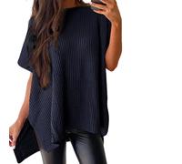 Generico Womens Loose-Fit Crewneck Knit Pullover Top, Causal Lightweight Tunic Tops Sweaters (Dark Blue,L)