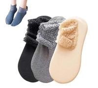 Generico Women's Non-Slip Thermal Lace Ankle Socks - Thick Ruffle Socks for Home Floor, Cute Kawaii Fall Winter (3pcs-3)