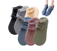 Generico Women's Non-Slip Thermal Lace Ankle Socks - Thick Ruffle Socks for Home Floor, Cute Kawaii Fall Winter (6pcs-2)