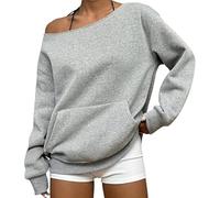 Generico Womens off Shoulder Sweatshirt Drop Shoulder Oversized Long Sleeve Pullover Top Fall Outfits with Pocket Trendy Y2k (Gray,M)