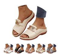 Generico Women's Orthopedic Wedge Sandals Arch Support Slip On Platform Slides Wide Width Open Toe Cushioned Comfortable Beach Casual Walking Mules (beige,38)