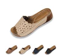 Generico Women's Orthopedic Wedge Sandals with Floral Straps, Summer Orthopedic Leather Platform Slip-On Sandals for Women (Beige,36)