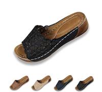 Generico Women's Orthopedic Wedge Sandals with Floral Straps, Summer Orthopedic Leather Platform Slip-On Sandals for Women (Black,36)
