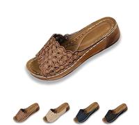 Generico Women's Orthopedic Wedge Sandals with Floral Straps, Summer Orthopedic Leather Platform Slip-On Sandals for Women (Brown,38)