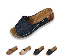 Generico Women's Orthopedic Wedge Sandals with Floral Straps, Summer Orthopedic Leather Platform Slip-On Sandals for Women (Blue,39)