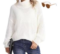 Generico Women's Oversized Cable Knit Turtleneck Sweater,Cozy Fall Winter Lantern Sleeve Pullover,Plus Size Loose Casual Sweater