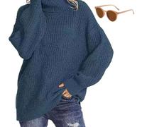 Generico Women's Oversized Cable Knit Turtleneck Sweater,Cozy Fall Winter Lantern Sleeve Pullover,Plus Size Loose Casual Sweater