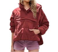Generico Women's Oversized Hooded Puffer Jacket Pullover Quilted Winter Coat Lightweight Warm Long Sleeve Outerwear