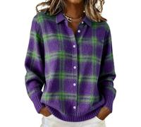 Generico Women's Plaid Print Casual Cotton Buttoned Cardigan Sweater,Plaid Knitted Cropped Long Sleeve Autumn Winter Top for Women (IT, Testo, M, Regular, Regular, Color B)