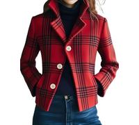 Generico Womens Plaid Retro Warm Blazer - Short Single Breasted Jacket with Stand Collar & Pockets, Casual Coat (Red,M)