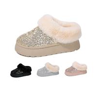 Generico Women's Platform Glitter Sequin Flat Slippers Fuzzy Fluffy Lined Slippers Warm Winter Snow Boots Indoor Outdoor 2026 New (Gold,42)