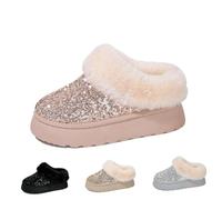 Generico Women's Platform Glitter Sequin Flat Slippers Fuzzy Fluffy Lined Slippers Warm Winter Snow Boots Indoor Outdoor 2026 New (Pink,41)