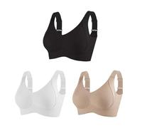 Generico Women's Ribbed Push Up Adjustable Wireless Bra, Womens Four Rows Adjustable Bras, Adjustable Padded Everyday Bra (3pcs-B,13XL)