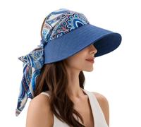 Generico Women's Scarf Accent Visor - Scarf Accent Integrated Sun Visor Hat (Navy Blue)