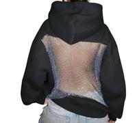 Generico Women's Sexy Backless Perspective Mesh Splicing Pullover Hoodie Y2K Fashion Loose Casual Comfortable Hoodie with Pocket (Black-A,M)