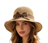 Generico Womens Straw Hats for Summer - 22.83 inch Multifunctional Retro Hand Woven Straw Hat | Ruffled Bow Elegant Crocheted Sun Hat | Foldable Breathable Beach Hats for Women. 180g.