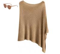 Generico Womens Summer Poncho Tops,Elegant Lightweight Sheer Open Knit Mesh Shawl,Asymmetric Batwing Knit Crochet Beach Cover
