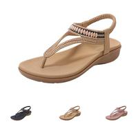 Generico Women's T-Strap Flat Sandals With Sparkling Rhinestones, Bohemian Rhinestone T-strap Flat Sandal, Summer Sandals for Women (Brown,40)