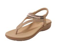 Generico Women'S T-Strap Flat Sandals with Sparkling Rhinestones, Summer Comfortable Orthopedic Arch Support Sandals for Wome (Brown,33)