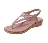Generico Women'S T-Strap Flat Sandals with Sparkling Rhinestones, Summer Comfortable Orthopedic Arch Support Sandals for Wome (Pink,32.5)