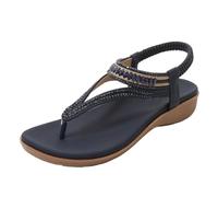 Generico Women'S T-Strap Flat Sandals with Sparkling Rhinestones, Summer Comfortable Orthopedic Arch Support Sandals for Wome (Black,32.5)