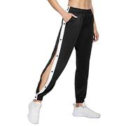 Generico Womens Tear Away Sweatpants Full Snap Button Tapered Workout Trousers Loose Joggers Pocket Athletic Training Dance Warm Up Casual Street Daily Wear, 01-Black, M
