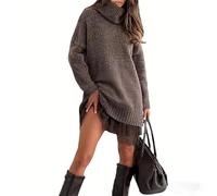 Generico Women's Turtleneck Sweater Mini Dress Set, 2026 Turtleneck Sweater Dress Women, with Elegant Lace-Trim Slip Dresses (Brown,3XL)