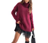 Generico Women's Turtleneck Sweater Mini Dress Set, 2026 Turtleneck Sweater Dress Women, with Elegant Lace-Trim Slip Dresses (Red,XL)