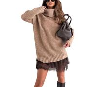 Generico Women's Turtleneck Sweater Mini Dress Set, 2026 Turtleneck Sweater Dress Women, with Elegant Lace-Trim Slip Dresses (Khaki,3XL)