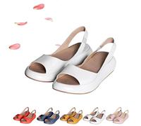 Generico Women's Ultra-Comfy Casual Flat Orthotic Sandals, Comfy SandalsShock-Absorbing Sole Summer Solid Fish Mouth Open (White,40)