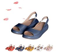 Generico Women's Ultra-Comfy Casual Flat Orthotic Sandals, Comfy SandalsShock-Absorbing Sole Summer Solid Fish Mouth Open (Blue,37)