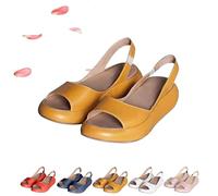 Generico Women's Ultra-Comfy Casual Flat Orthotic Sandals, Comfy SandalsShock-Absorbing Sole Summer Solid Fish Mouth Open (Yellow,40)