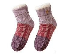 Generico Women's Ultra Cozy Fuzzy Slipper Socks with Non-Slip Grips - Fleece-Lined Warm Cabin Socks for Home, Winter Comfort (Purple)