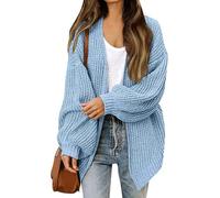Generico Women's V Neck Cardigan Sweater Open Front Oversized Lantern Long Sleeve Chunky Knit Casual Fall Outwear 2025 (Light Blue,L)