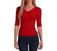 Generico Womens V Neck Mid Sleeve Fitted T Shirt Casual Basic Layering Top Soft Stretch Tee Slim Fit Everyday Blouse Comfortable Spring Fall Office Street Wear, 04-Red, M