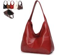 Generico Women's Vintage Shoulder Bag, Large Capacity Soft Vegan Leather Casual Tote, Stylish Everyday Handbag (Red,Zipper)