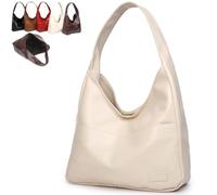 Generico Women's Vintage Shoulder Bag, Large Capacity Soft Vegan Leather Casual Tote, Stylish Everyday Handbag (White,Magnetic)