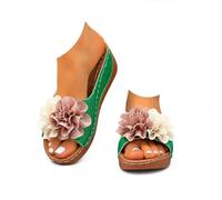 Generico Womens Wedge Sandals Comfortable Slip On Flower Sandals Boho Open Toe Platform Casual Dressy Summer Beach Walking Slides with Arch Support (green,36)