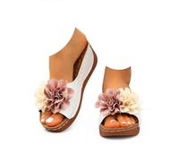 Generico Womens Wedge Sandals Comfortable Slip On Flower Sandals Boho Open Toe Platform Casual Dressy Summer Beach Walking Slides with Arch Support (white,43)